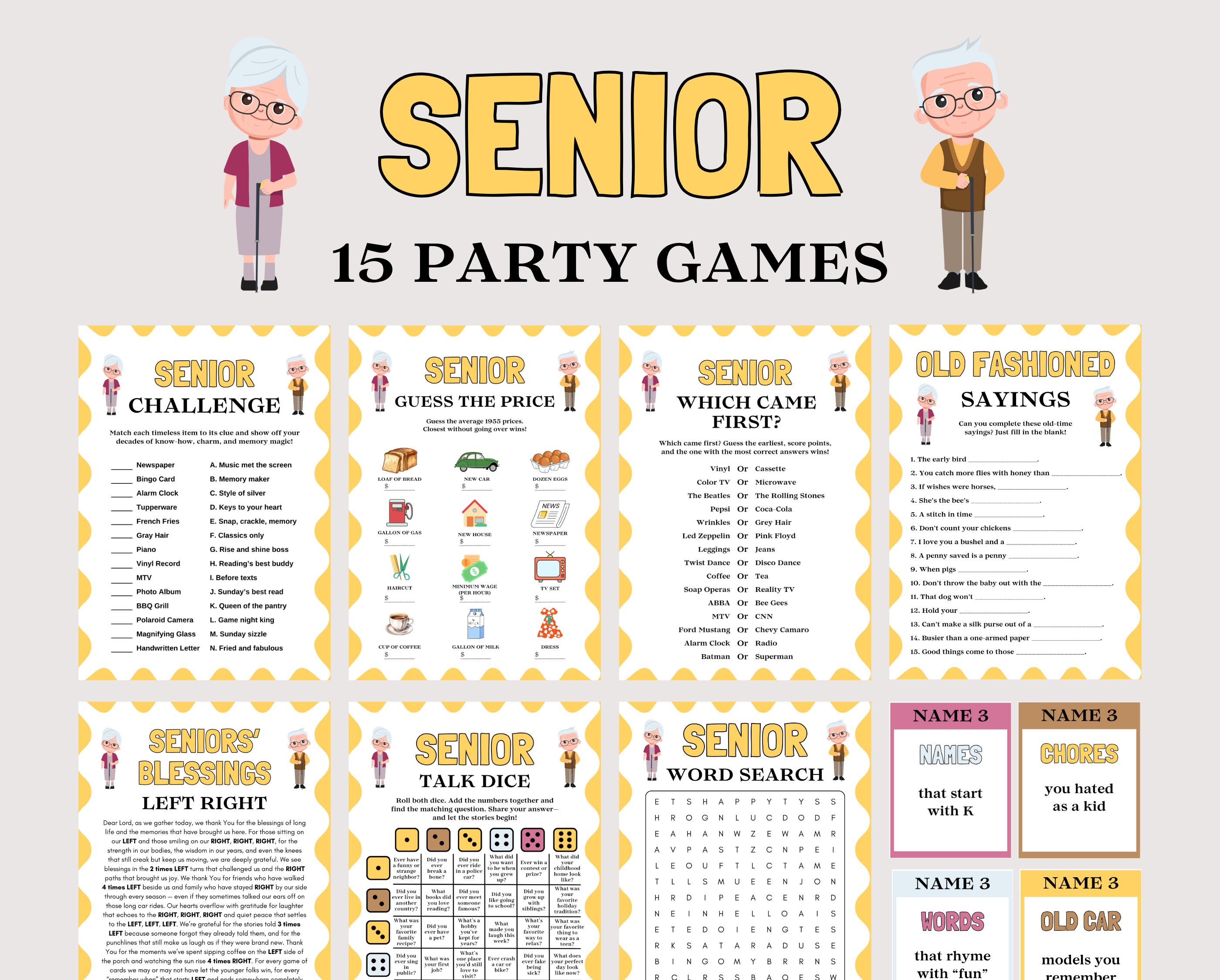 Senior Games Bundle, Games for Seniors Group Games for Senior Citizens Games Icebreakers Senior Activities for Elderly Senior Birthday Games