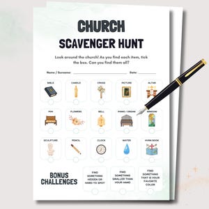 Church Scavenger Hunt, LDS Primary Activity, Sunday School Kids Activity, LDS Printable Game, Christian Church Bible Treasure Hunt for Kids
