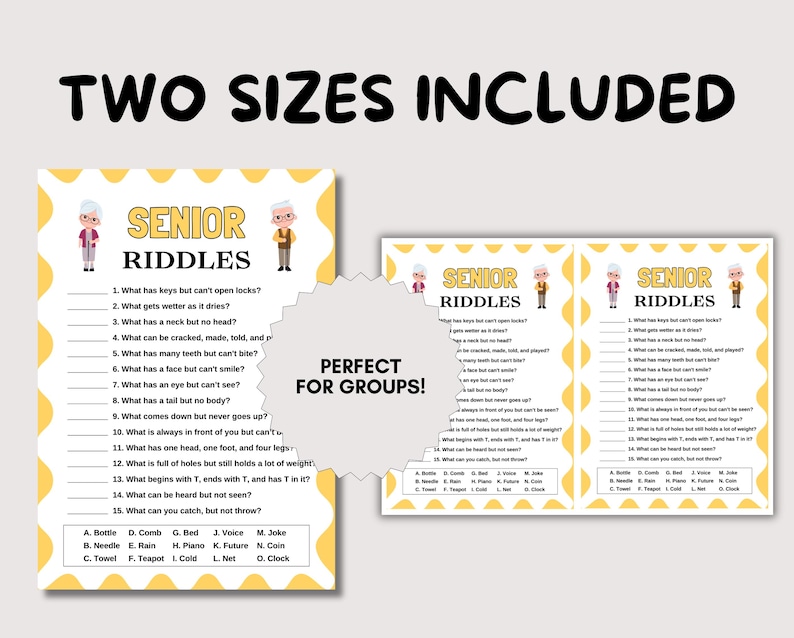 Senior Riddle Printabl Riddles Games for Senior Citizens, Elderly Games for Elderly Icebreaker ...
