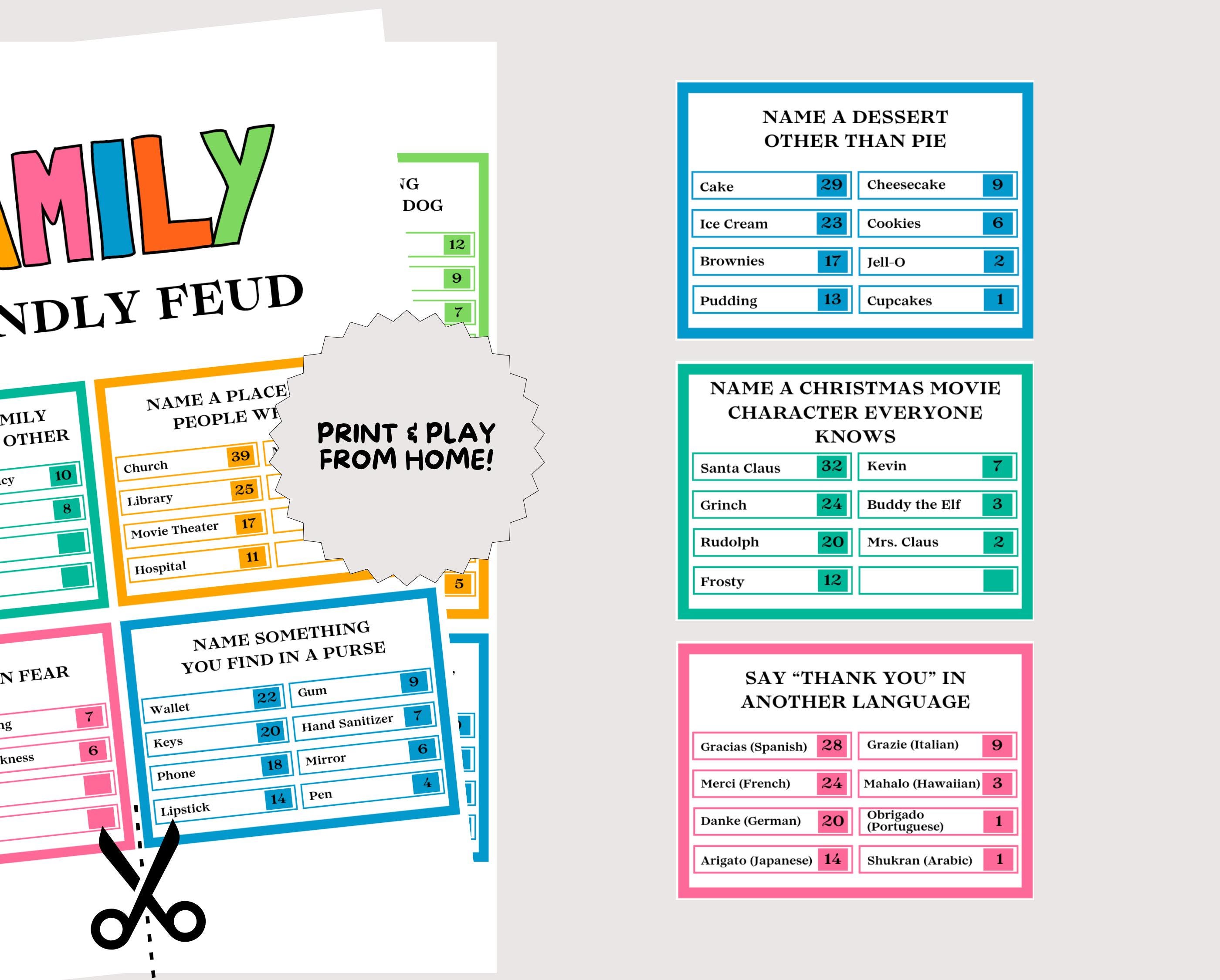 Family Feud Game, Fun Printable Family Reunion Game for Kids Adults ...