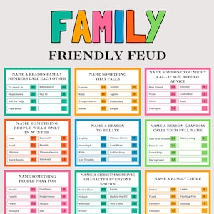 Family Feud Game, Fun Printable Family Reunion Game for Kids Adults Family Friendly Feud Game Family Feud Trivia Questions Family Game Night