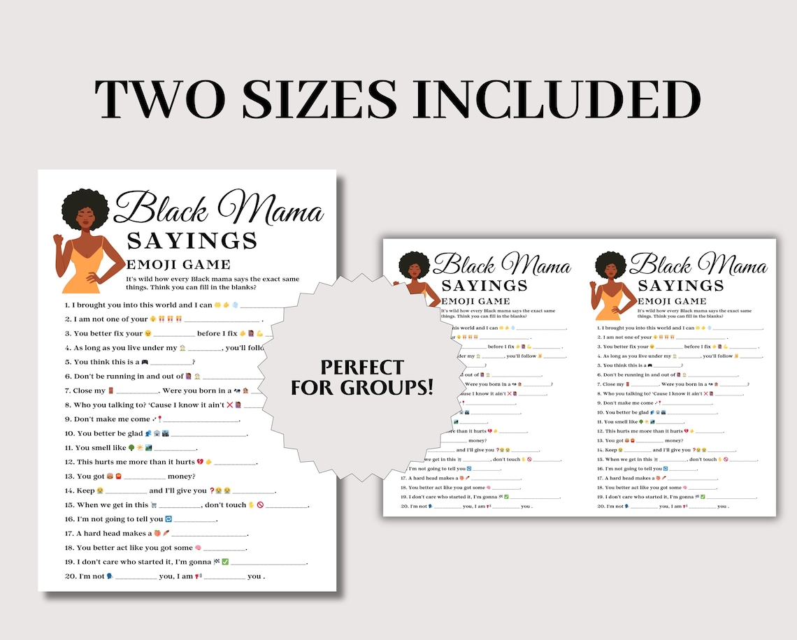 Black Mama Sayings, Black Momma Sayings Baby Shower Game, Black Moma