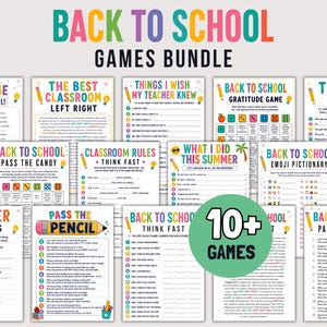 Pacote de Jogos de Volta às Aulas: Jogos divertidos para quebrar o gelo, ideais para alunos, atividades em sala de aula, festas escolares e para professores, além de jogos para o primeiro dia de aula.
