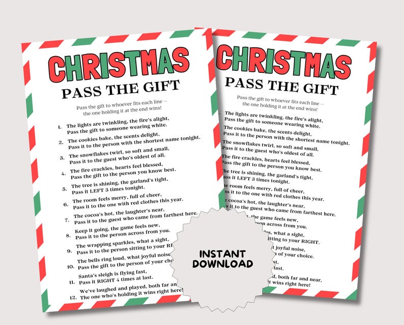 Pass the Gift, Fun Christmas Game for Adults Kids, Pass The Prize Poem, Gift Exchange Game, Office Christmas Party Game, Pass the Present