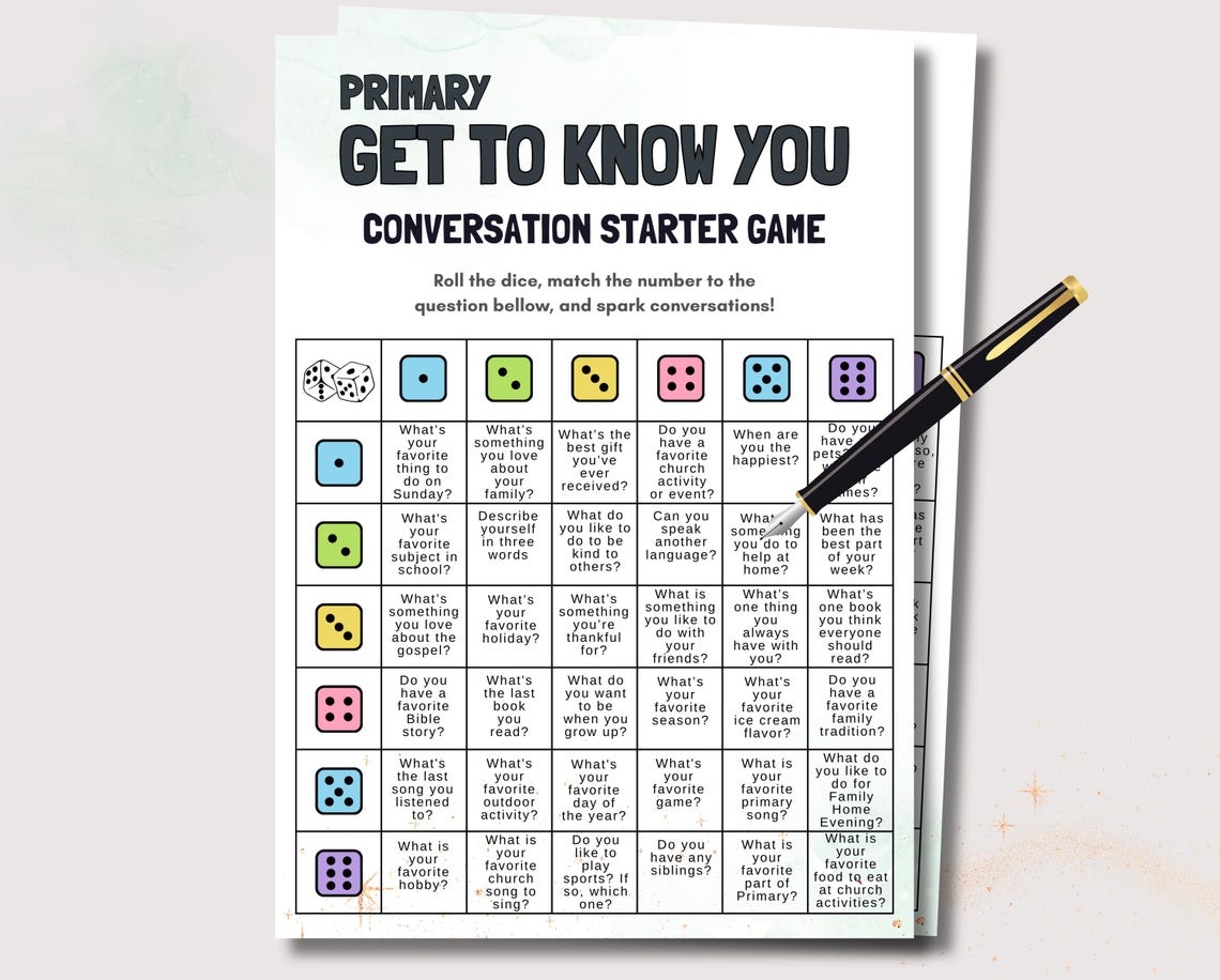 LDS Primary Activity, LDS Printable Icebreaker Game, Sunday School