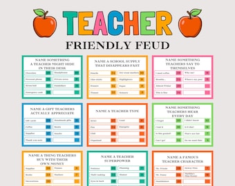 Teacher Family Feud, Teacher Feud Game, Teacher Games School Games, School Staff Feud, Teacher Retirement Party Game, School Activities
