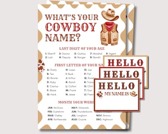 Whats Your Cowboy Name Game, Printable Cowboy Birthday Party Game for Kids, Western Name Generator, Cowboy Name Tags, Rodeo Activity