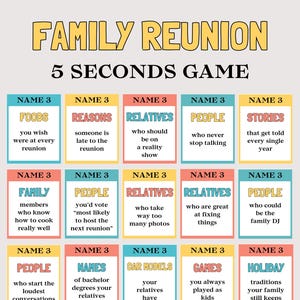 Family Reunion Games Think Fast, Family Reunion Icebreaker Games Printable, Cousin Games, Fun Family Group Games, Family Trivia Quiz