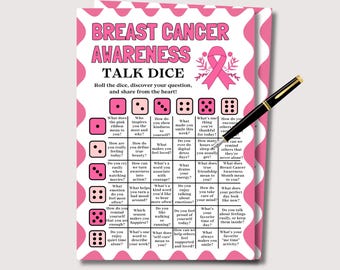 Breast Cancer Awareness Talk Dice Game, Printable Pink Ribbon Game, Breast Cancer Month Activity Breast Cancer Support Group Icebreaker Game