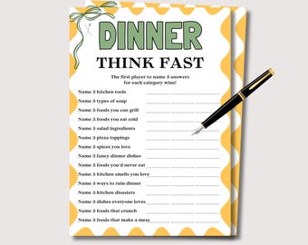 Dinner Think Fast Game, Fun Group Dinner Table Game, Dinner Party Game ...