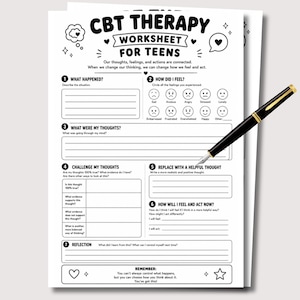 CBT Therapy Worksheet for Teens, Teen Therapy Questions Template, Teen Group Therapy Activity, Teen Therapy Journal, Teen Mental Health