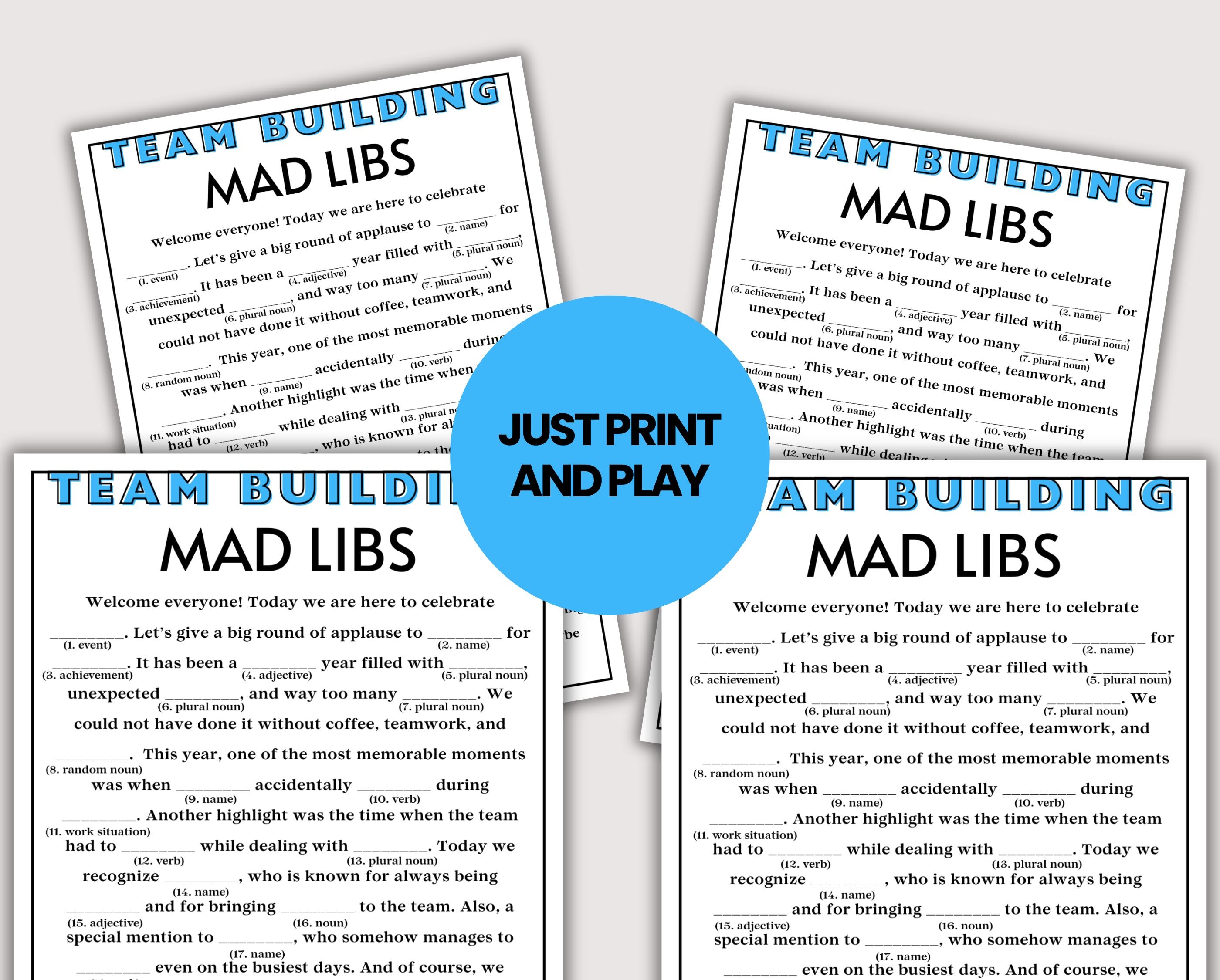 Team Building Mad Libs, Fun Office Mad Libs Team Building Activity ...