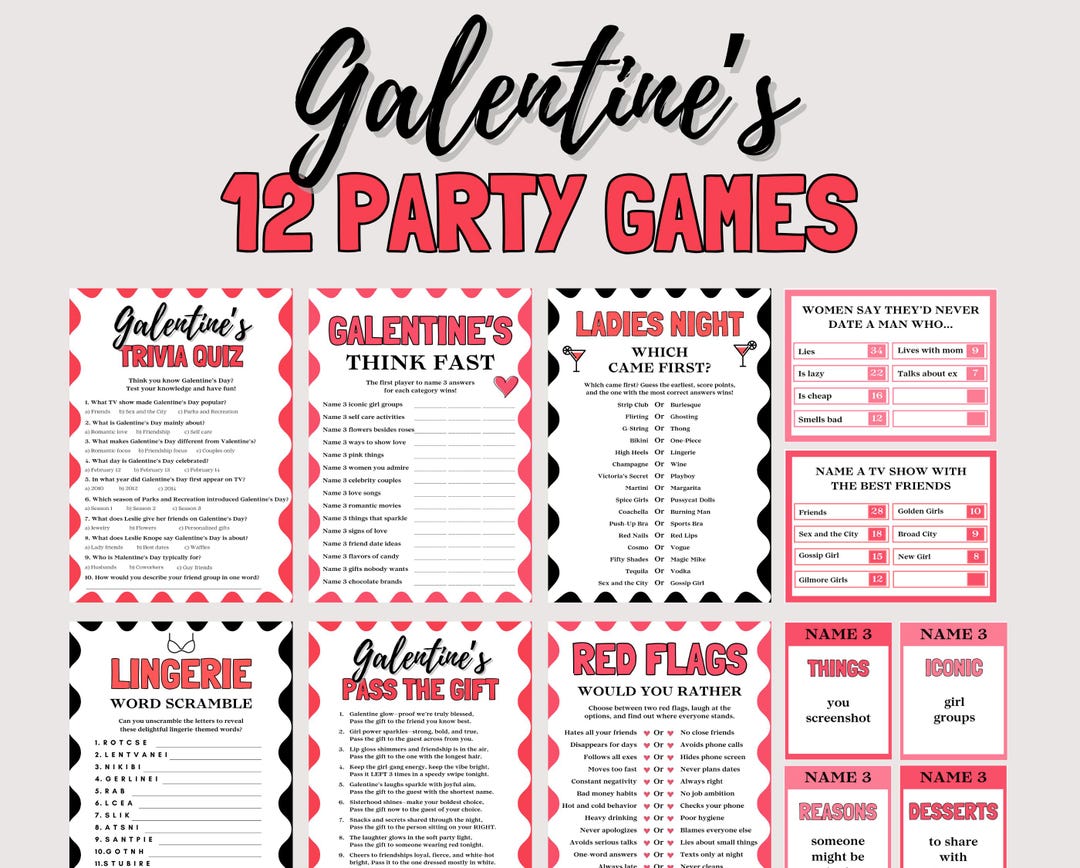 Galentines Day Games Bundle, Fun Printable Galentines Games for Girls ...