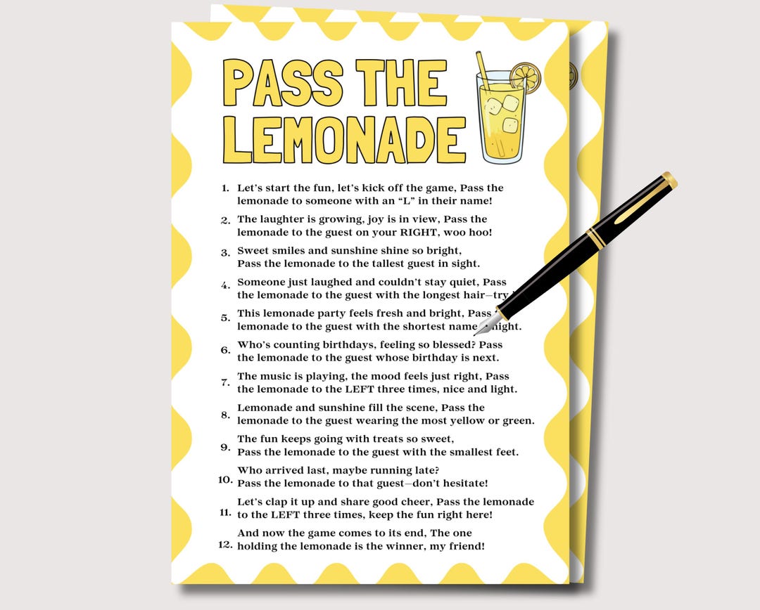 Pass the Lemonade Game, Fun Lemon Party Game for Adults, Kids Summer ...