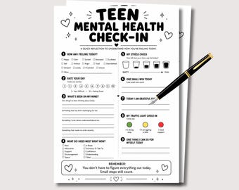 Arbetsblad för tonårs psykisk hälsa, utskrivbart terapispel för tonåringar, tonårsdagbok, skolrådgivning, terapiintervention, emotionell reglering