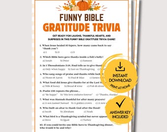 Funny Bible Gratitude Game, Printable Christian Thanksgiving Game for Kids & Adults, Thanksgiving Trivia, Thankful Game, Thanksgiving Bible