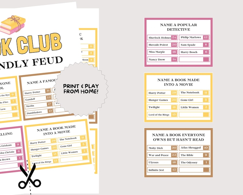 Book Club Friendly Feud Game, Fun Book Club Game for Group, Book Club ...