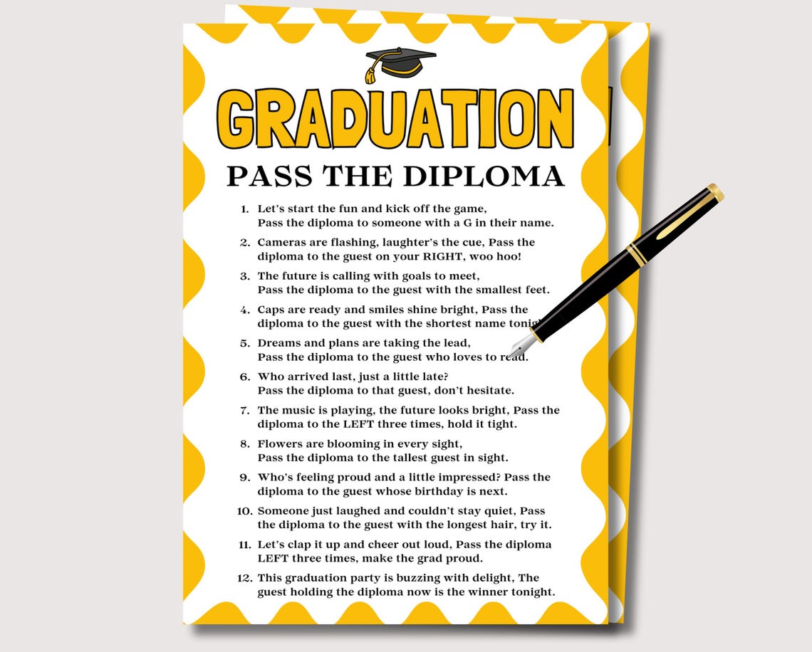 Pass the Diploma, Fun Graduation Pass the Prize Game, Printable ...