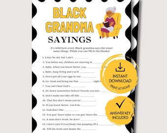 Black Grandma Sayings Game, Fun Printable Black Family Game for Adults & Kids, Senior Game for Seniors, Black Grandma Game, Family Reunion