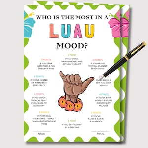 Luau Games Who is Most Like Luau, Luau Party Game, Hawaiian Themed Game, Summer Party Game, Luau Ice Breakers, Hawaiian Game, Tropical Games