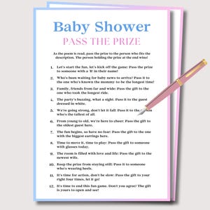 Pass the Prize Baby Shower Game, Baby Shower Pass the Prize Poem, Baby Shower Games, Baby Shower Left Right Game, Pass the Gift Baby Shower