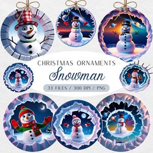 33 3D Bałwan Boże Narodzenie Ozdoby PNG Sublimacja Wzory Pakiet, Przebić Ozdoba Koło Obrazy Wydrukować Okrągłe Zdjęcia Ozdoba Png