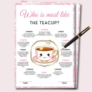 Teeparty Spiele, Wer ist die Meiste wie die Teetasse, Damen-Teeparty Spiele, Teeparty Geburtstagsspiele, Braut-Teeparty Spiele, Garten-Teeparty