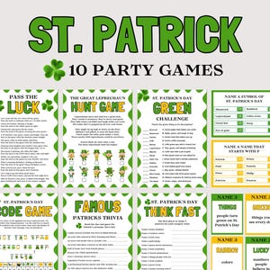 Paket med spel för St Patricks Day, roliga spel för barn och vuxna, frågesport om allt som har med St Patricks Day att göra, kontorsspel för St Patricks Day