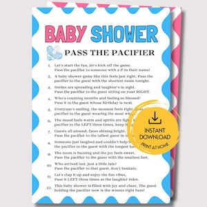 Pass the Pacifier Baby Shower Game, Fun Printable Baby Shower Icebreaker Pass the Prize, Pacifier Game, Baby Shower Activity Pass the Gift