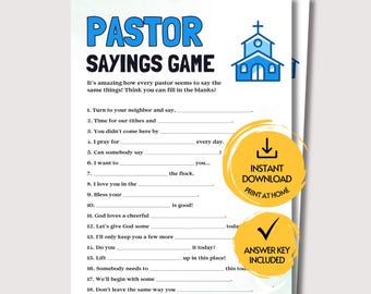Pastor Sayings Game, Fun Printable Pastor Appreciation Activity, Pastor Trivia Game, Church Party Game Icebreaker for Adults & Kids