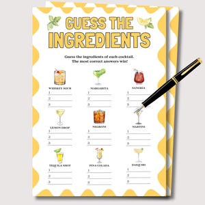Guess the Cocktail Ingredients Game, Funny Cocktail Trivia Game, Ladies Night Games, Birthday Games for Adults, Girls Night Out Games