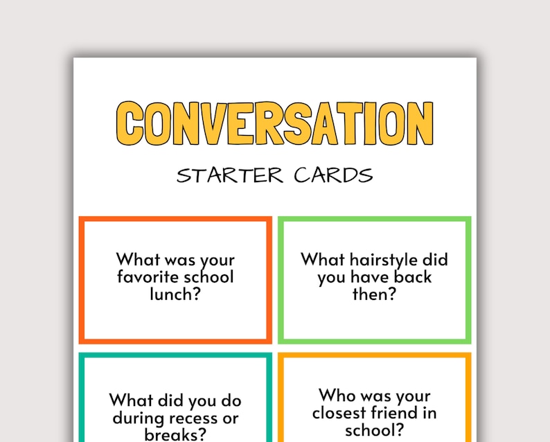 Class Reunion Conversation Starter Cards, Fun Class Reunion Idea, High ...