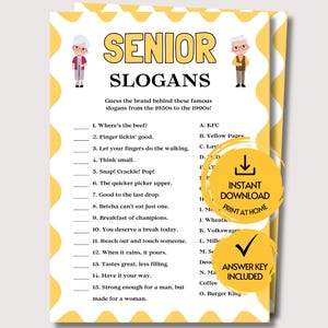 Senior Slogans Game, Fun Printable Game for Seniors, Group Activity for Seniors, Seniors Trivia Quiz, Senior Game, Games for Senior Citizens
