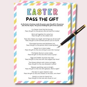 Pass the Prize Easter Game, Easter Pass The Gift, Easter Party Game, Printable Easter Activities, Easter Family Game Kids Adult Easter Games