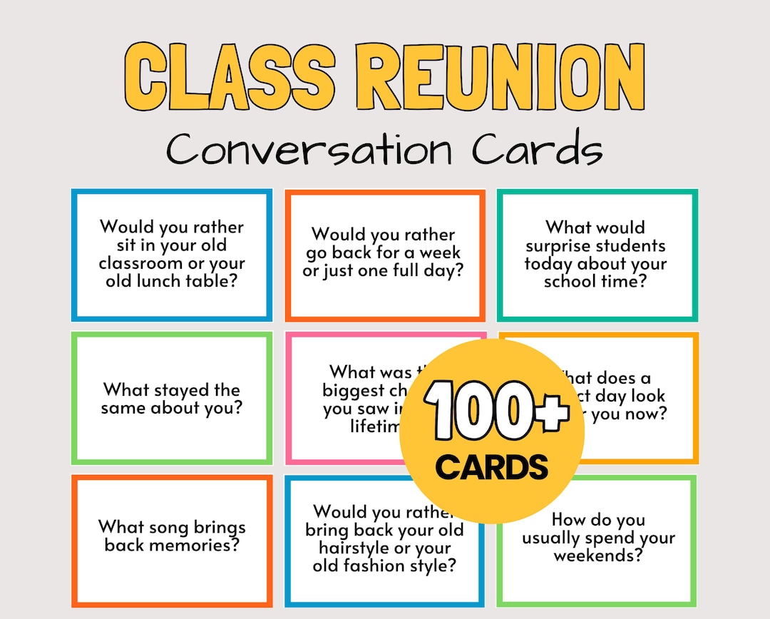 Class Reunion Conversation Starter Cards, Fun Class Reunion Idea, High ...