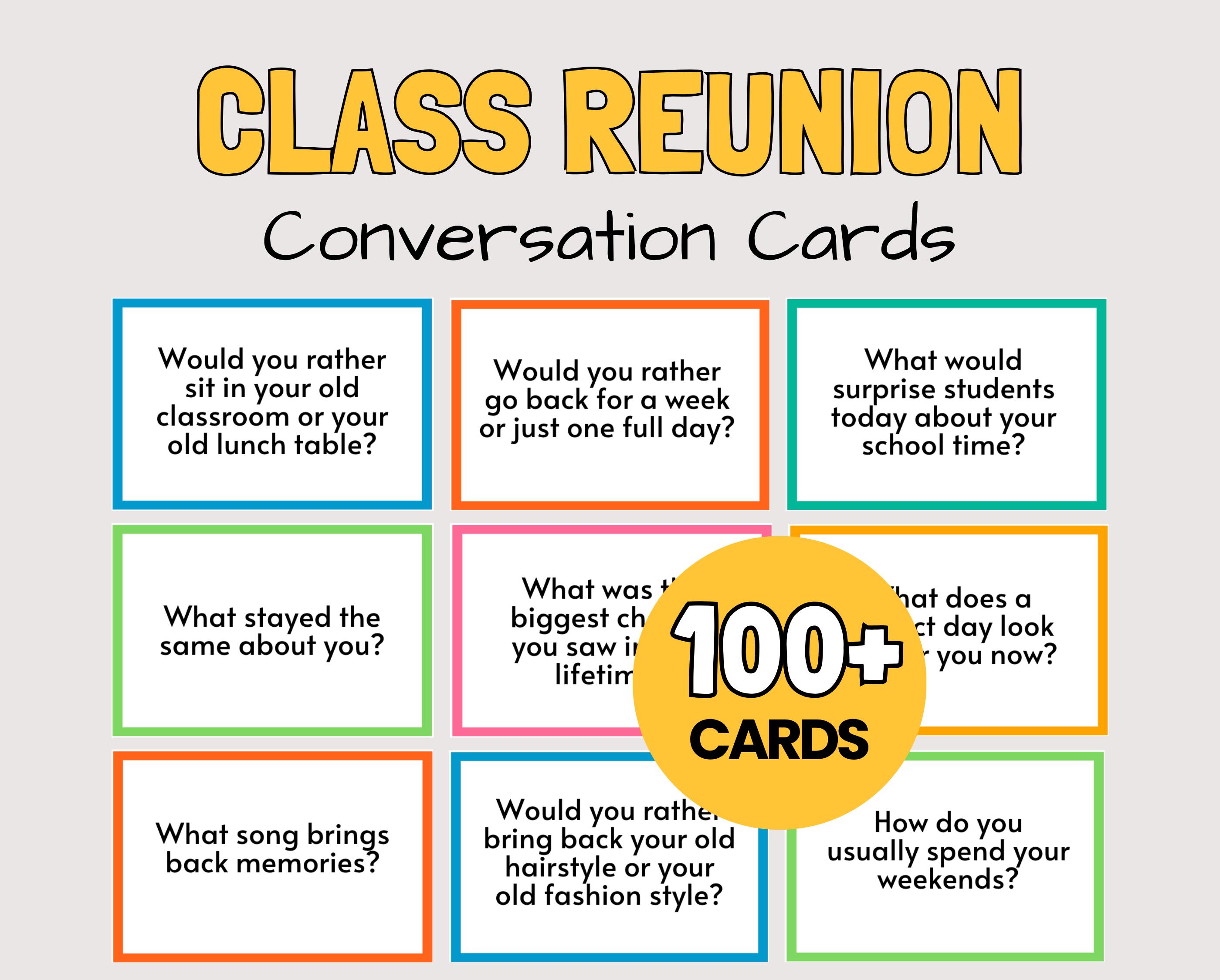Class Reunion Conversation Starter Cards, Fun Class Reunion Idea, High ...