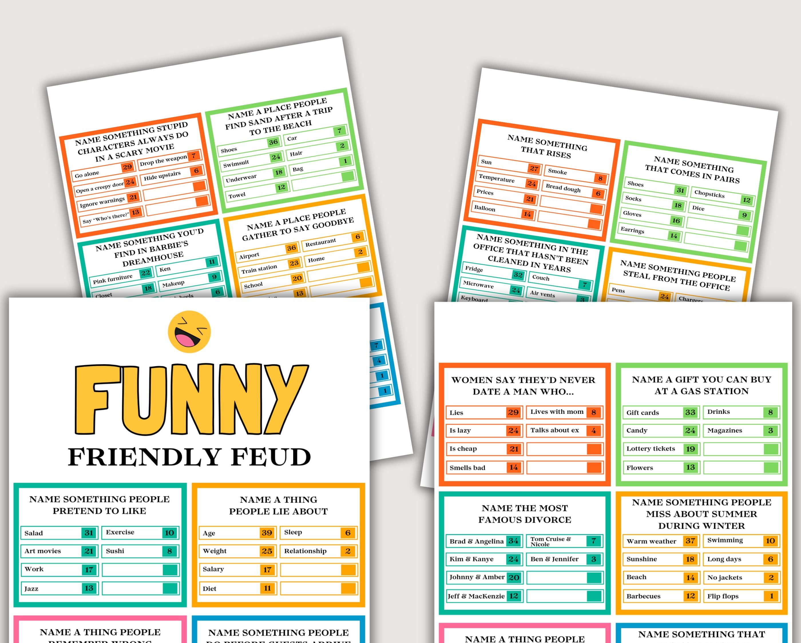Funny Friendly Feud Game, Fun Party Game for Adults, Family Reunion ...