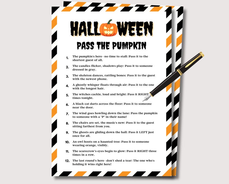 Pass the Pumpkin Game, Halloween Pass the Prize Game, Halloween Party Game, Left Right Game, Adult Kids Teen Halloween Games, Pass the Gift