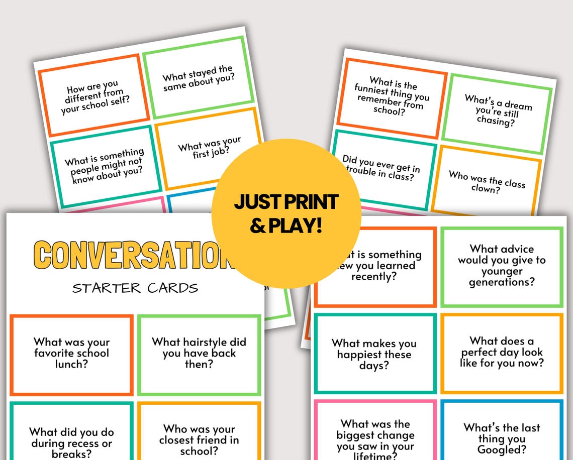 Class Reunion Conversation Starter Cards, Fun Class Reunion Idea, High ...