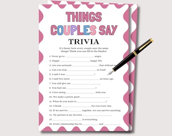Things Couples Say Game, Fun Printable Couple Trivia Quiz, Anniversary Trivia, Date Night Activity, Couples Game, Valentine's Day Game