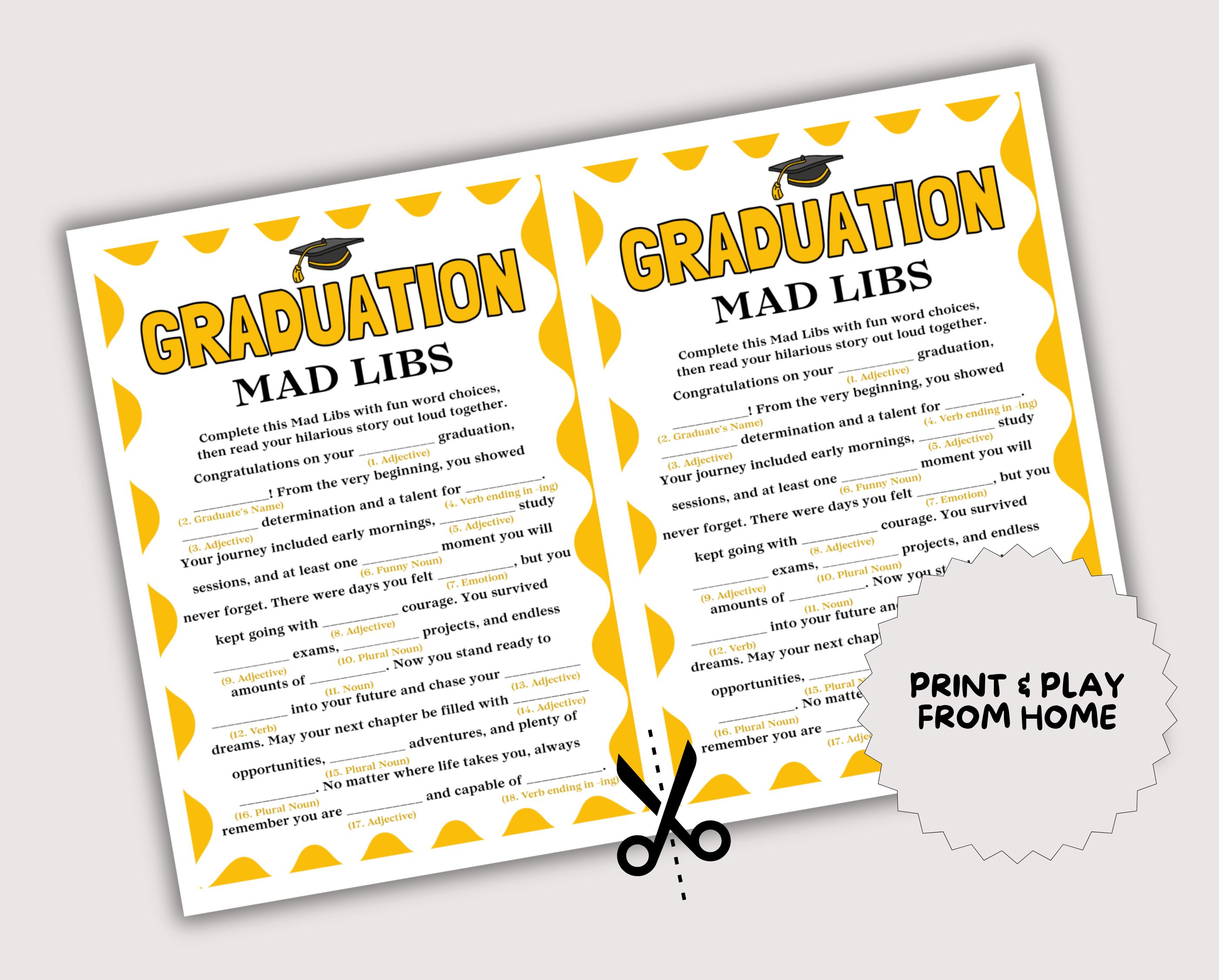 Graduation Mad Libs Game, Fun Printable Graduation Game for High School ...