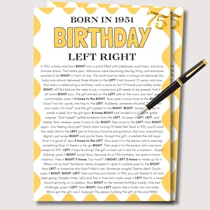 75th Birthday Left Right Game, Fun 75th Birthday Game for Her Him, 75th Birthday Party Game Pass the Prize, Born in 1951 Birthday Game