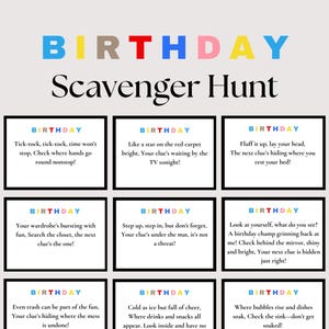 Caça ao tesouro de aniversário, jogo de aniversário de 18 anos, caça ao tesouro para adultos, jogo de aniversário para impressão, dicas de caça ao tesouro de aniversário