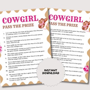 Cowgirl Pass the Prize Game, Printable Cowgirl Birthday Party Game for ...