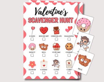 Valentine's Day Scavenger Hunt Game, Fun Valentine's Day Game for Kids Valentine's Day Classroom Activity, Kids Indoor Treasure Hunt Cards