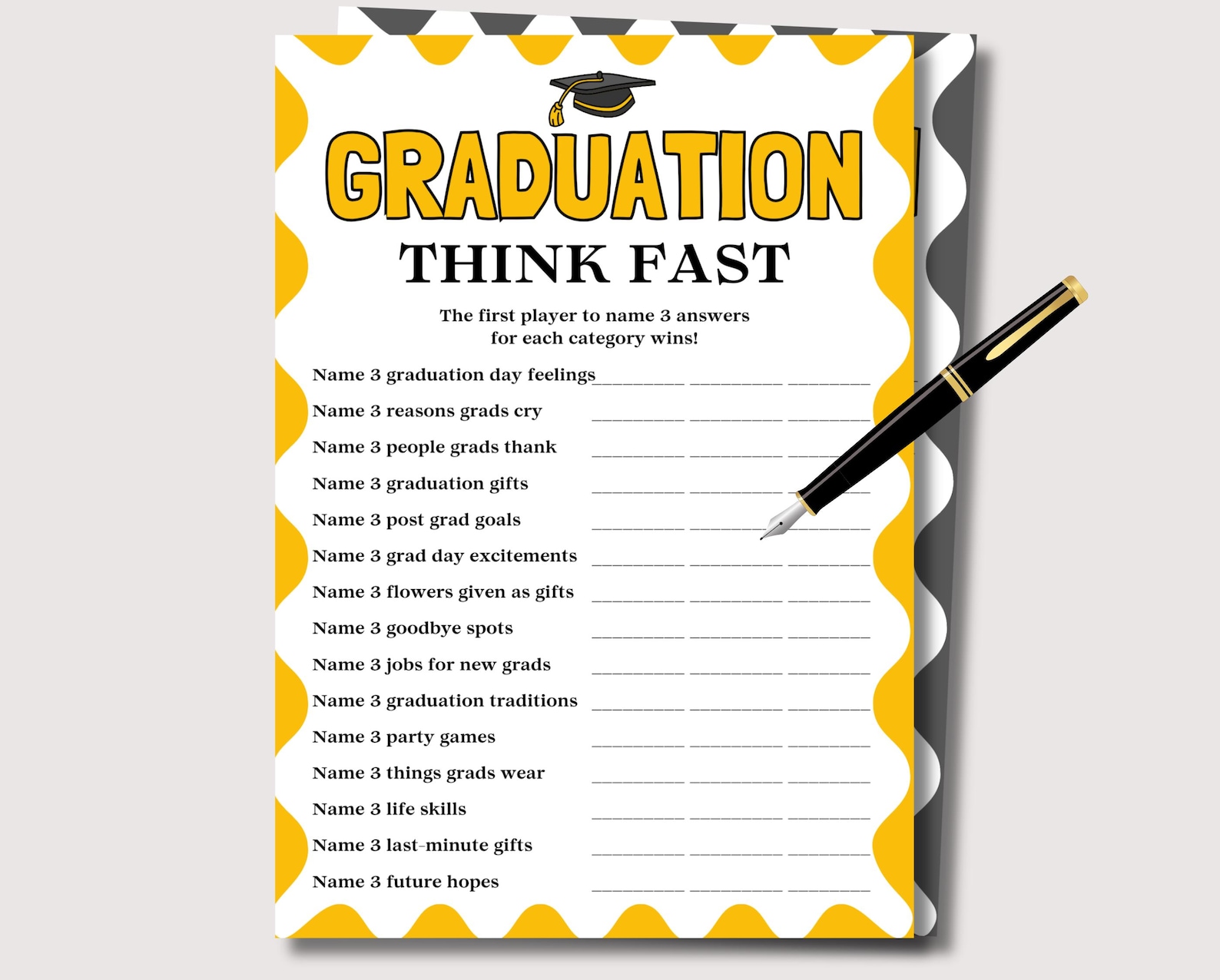 Graduation Think Fast Game, Fun Printable Graduation Party Game ...