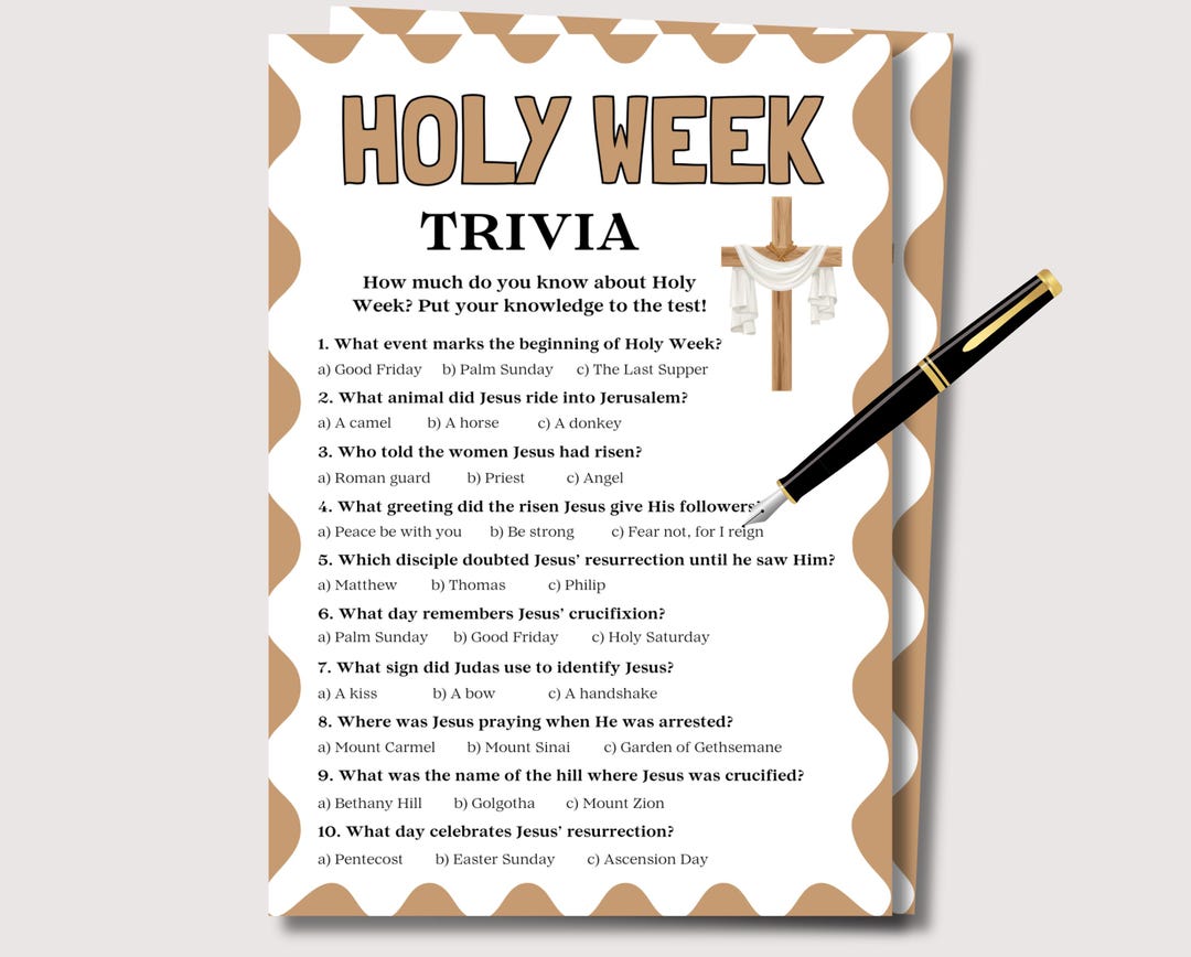 Holy Week Trivia Quiz, Holy Week Activity for Kids Adults, Easter Holy ...