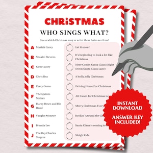 Christmas Song Trivia Game, Funny Christmas Trivia Questions and Answers for Kids and Adults, Printable Family Christmas Trivia Party Game