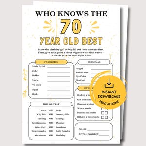 70th Birthday Who Knows the 70 Year Old Best Game, Fun 70th Birthday Game for Her Him, 70th Birthday Party Game, Born in 1956 Birthday Game