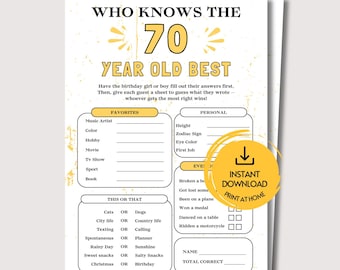 70th Birthday Who Knows the 70 Year Old Best Game, Fun 70th Birthday Game for Her Him, 70th Birthday Party Game, Born in 1956 Birthday Game